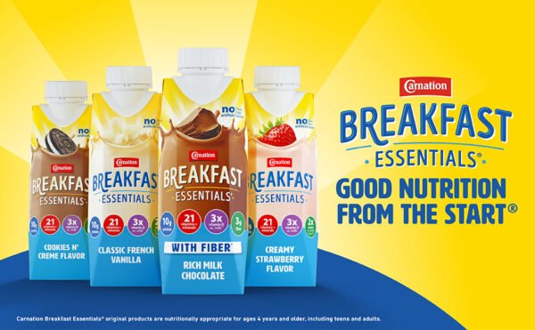 Carnation Breakfast Essentials Ready to Drink with Fiber, Rich Milk Chocolate, 8 FL OZ Carton (Pack of 24) (Packaging May Vary)