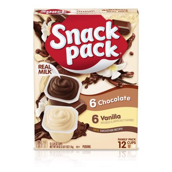 Snack Pack Chocolate and Vanilla Flavored Pudding Cups Family Pack, 12 Count Pudding Cups (1 Pack)