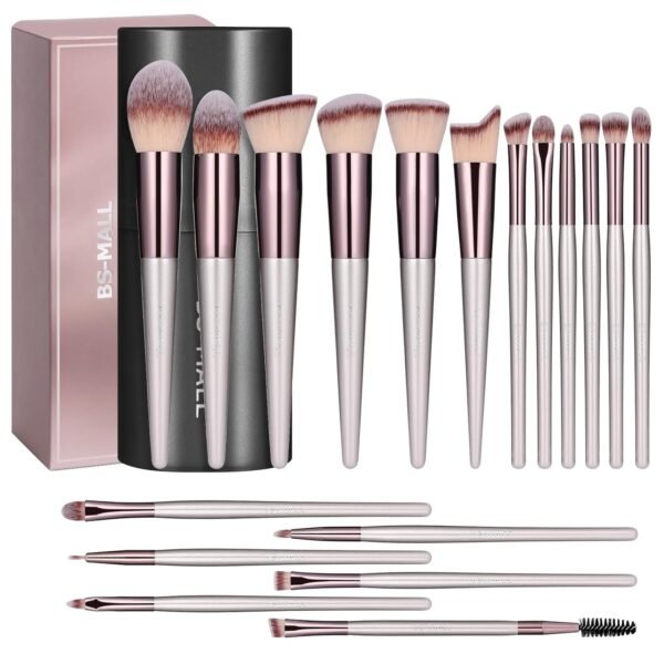 BS-MALL Makeup Brush Set 18 Pcs Premium Synthetic Foundation Powder Concealers Eye shadows Blush Makeup Brushes with black case - Image 2