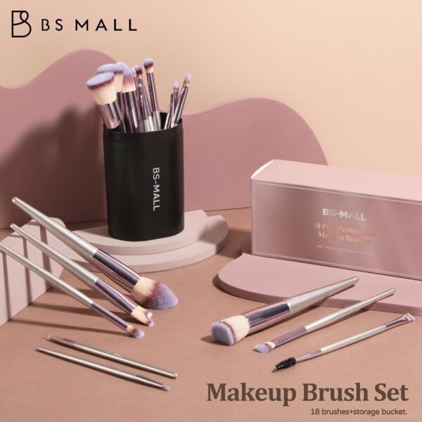 BS-MALL Makeup Brush Set 18 Pcs Premium Synthetic Foundation Powder Concealers Eye shadows Blush Makeup Brushes with black case - Image 4