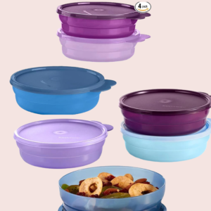 Tupperware Microwave Reheatable Cereal Bowls Set, Dishwasher Safe and BPA Free (4 Bowls, 4 Lids)