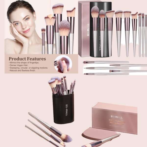 BS-MALL Makeup Brush Set 18 Pcs Premium Synthetic Foundation Powder Concealers Eye shadows Blush Makeup Brushes with black case