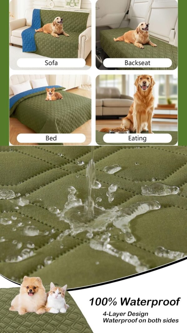 hyha Waterproof Dog Bed Blanket, Soft Pet Blankets, Waterproof Couch Cover for Dogs, Reversible Sofa Covers Washable for Furniture (30x70 Inch, Green/Navy Blue)