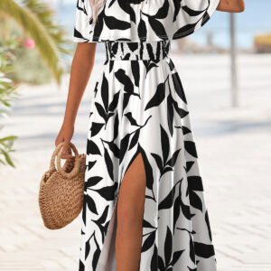 MODLILY® Multi Color Split Leaf Print Maxi Sleeveless Dress