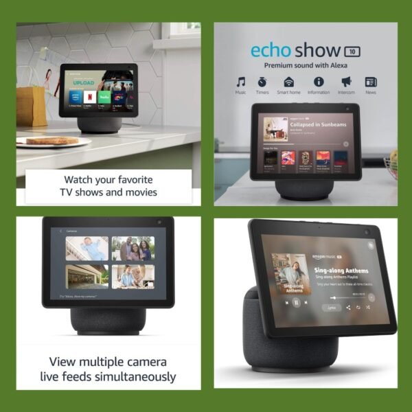 Amazon Echo Show 10 (newest model), HD smart display with premium sound, motion and Alexa, Charcoal