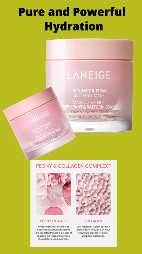 LANEIGE Bouncy and Firm Sleeping Mask: Revitalize, Smooth, Peony & Collagen Complex, Barrier-Boosting Hydration