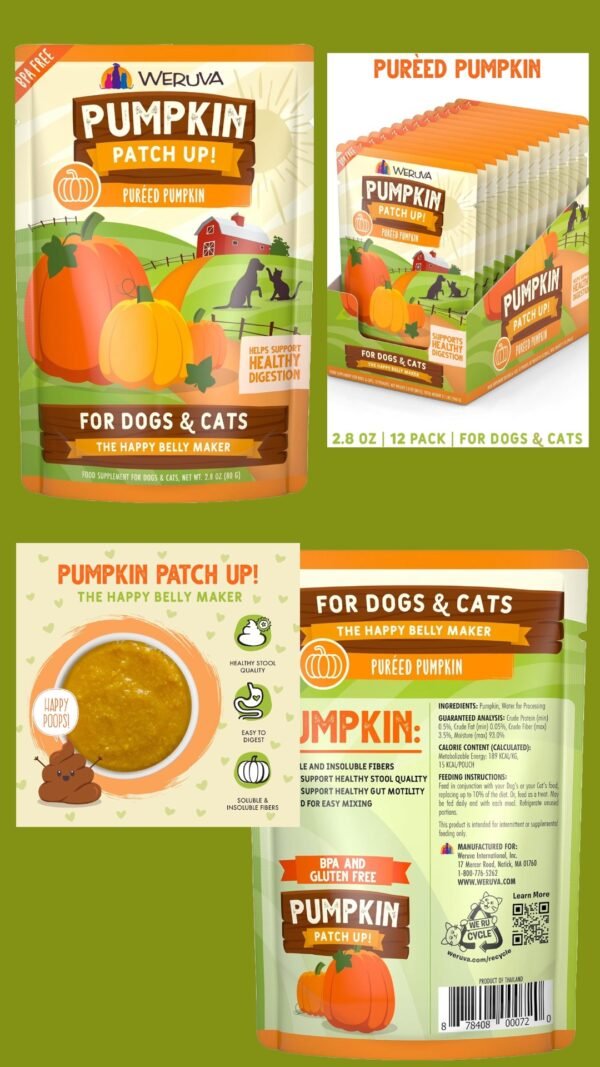 Weruva Pumpkin Patch Up!, Pumpkin Puree Pet Food Supplement for Dogs & Cats, 2.80oz Pouch (Pack of 12)