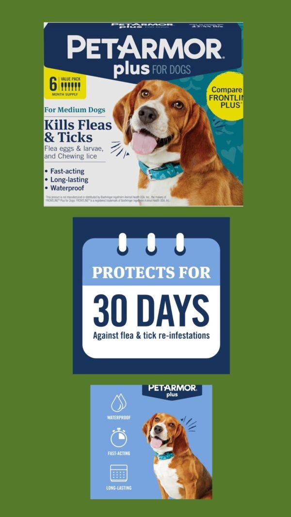 PetArmor Plus Flea and Tick Prevention for Dogs, Dog Flea and Tick Treatment, 6 Doses, Waterproof Topical, Fast Acting, Medium Dogs (23-44 lbs)