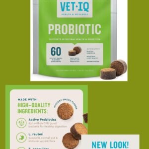 VetIQ Probiotic Supplement for Dogs, Digestive Support for Dogs, Nourishes Gut Bacteria and Supports Bowel Function, Hickory Smoke Flavor, Made in The USA, 60 Count